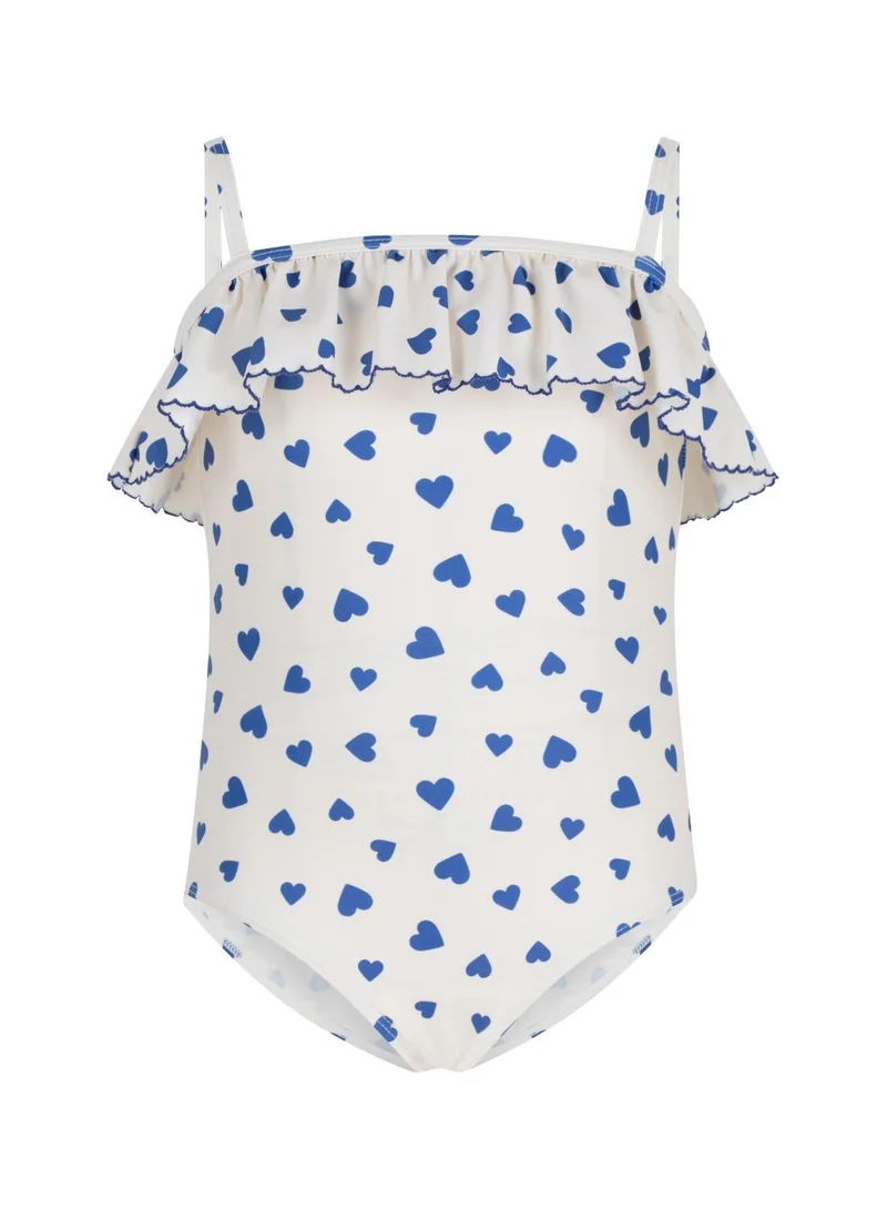 بيتي باتو Children's one-piece heart print ruffled swimsuit.